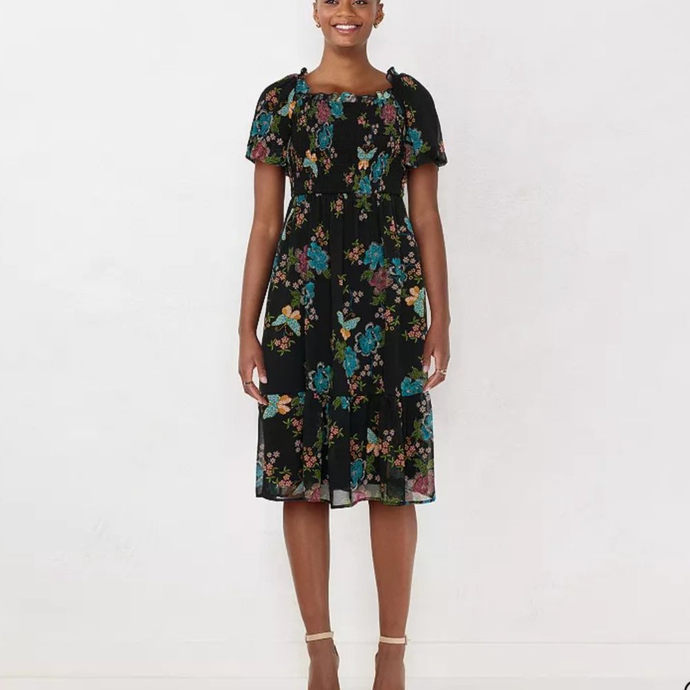 Lauren Conrad Smocked Top Floral Midi Dress